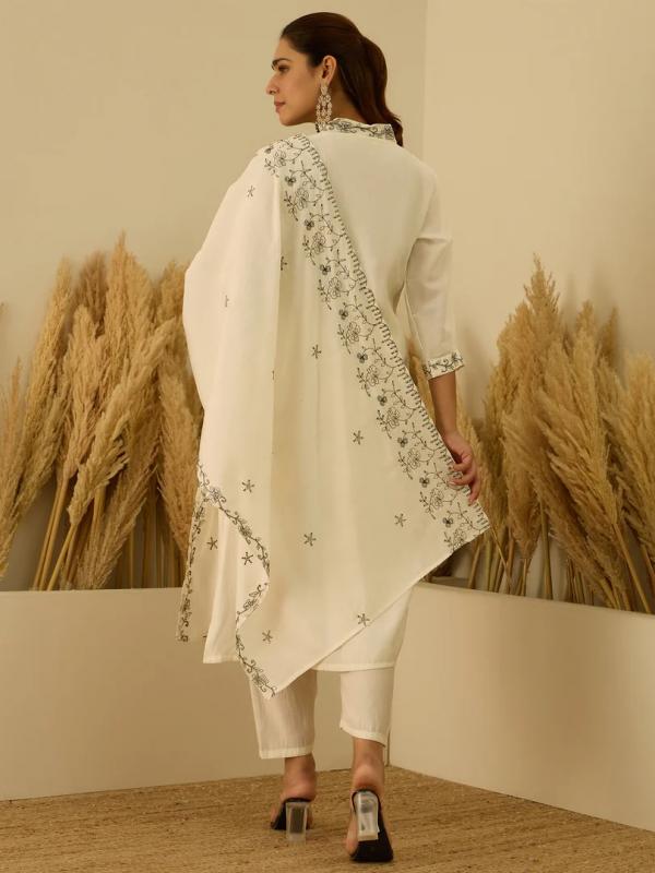 VP 9804 W Embroidered Straight Kurta Set with Trousers & Dupatta